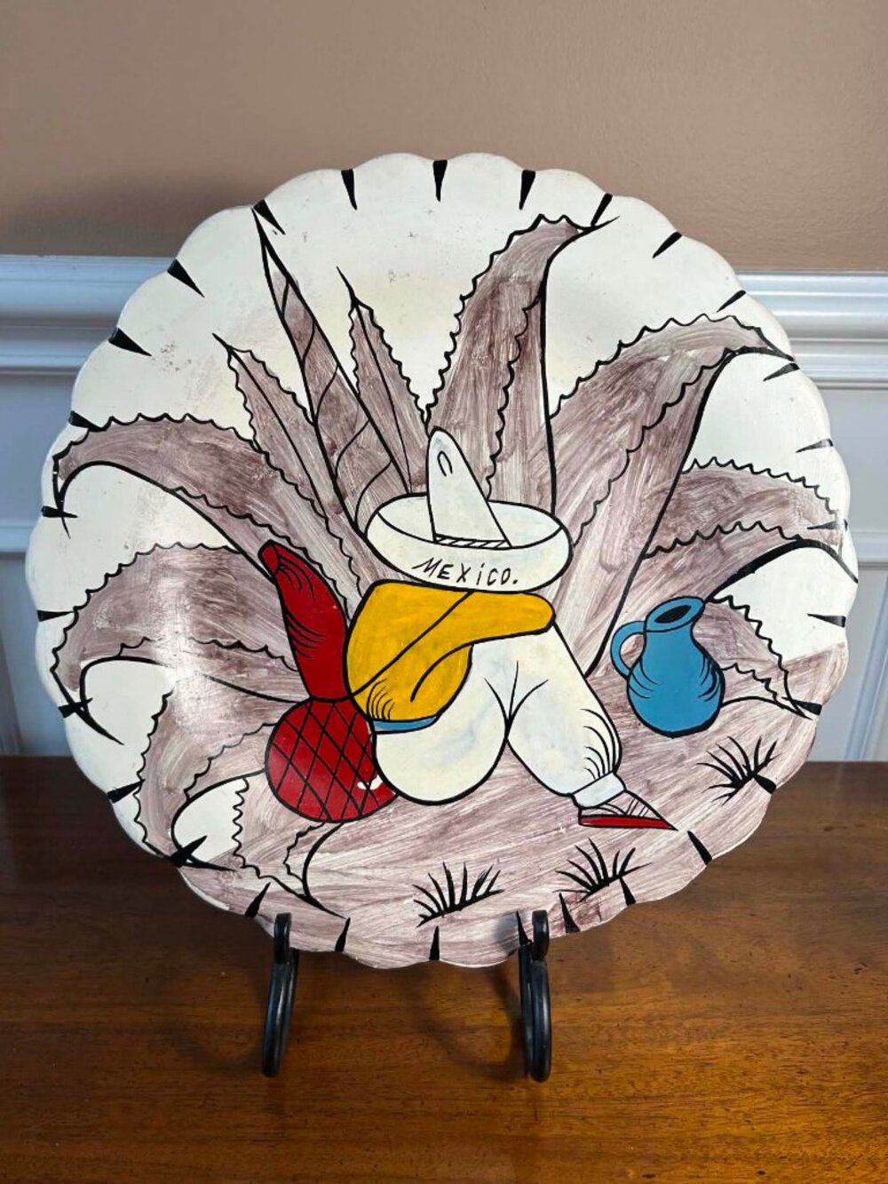 Vintage 14.5” Mexican folk art wall plate